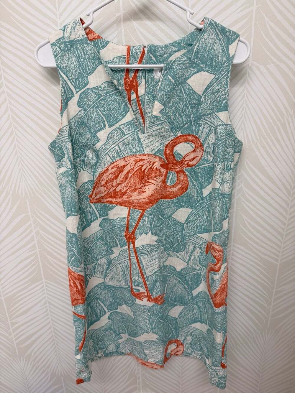 New Love, Lilly Jules Verne Flamingo V Neck Shift Dress 10 Retail $175